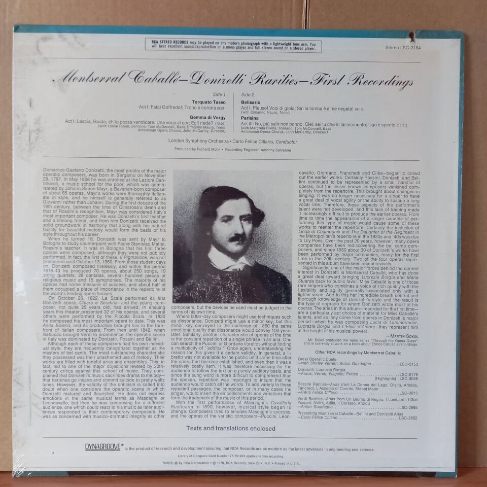 MONTSERRAT CABALLE - DONIZETTI RARITIES / LONDON SYMPHONY ORCHESTRA / CARLO FELICE CILLARIO (1970) - LP DÖNEM BASKISI SIFIR PLAK