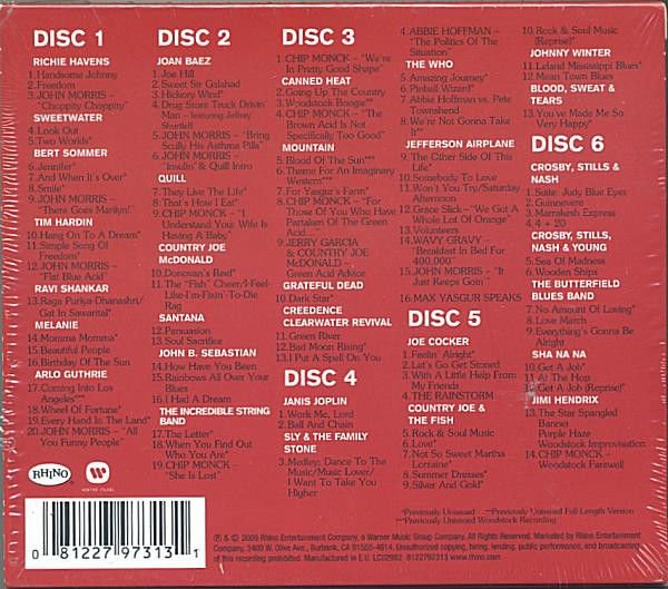 WOODSTOCK 40 - 3 DAYS OF PEACE AND MUSIC - CCR, JANIS JOPLIN, JEFFERSON AIRPLANE, JIMI HENDRIX, SANTANA, THE WHO,..  (2009) - 6xCD BOX SET AMBALAJINDA SIFIR