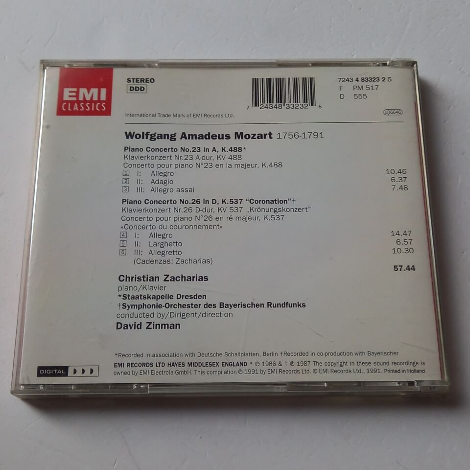 MOZART: PIANO CONCERTOS 23 & 26  - CHRISTIAN ZACHARIAS, DAVID ZINMAN (1991) - CD 2.EL
