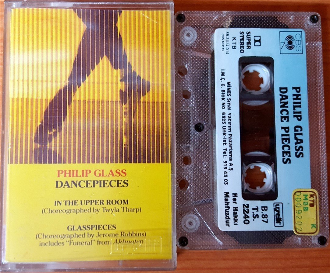 PHILIP GLASS - DANCEPIECES (1989) UZELLI CASSETTE MADE IN TURKEY ''USED'' PAPER LABEL