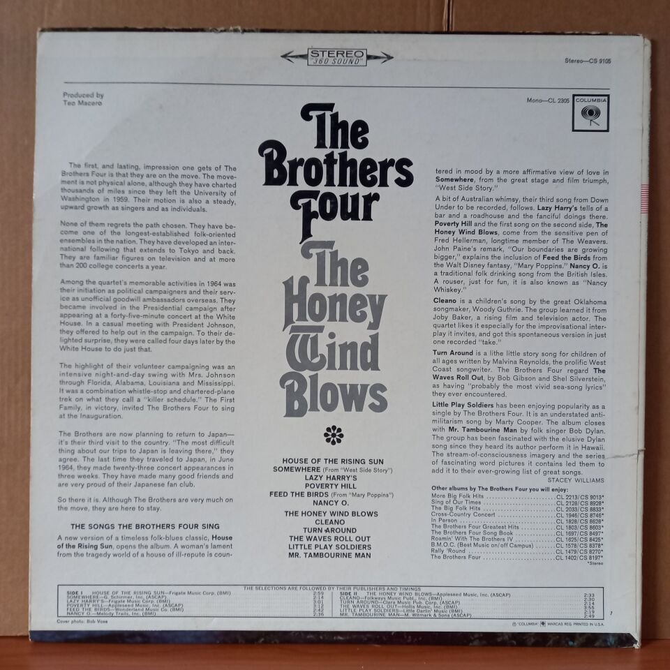 THE BROTHERS FOUR – THE HONEY WIND BLOWS (1965) - LP 2.EL PLAK