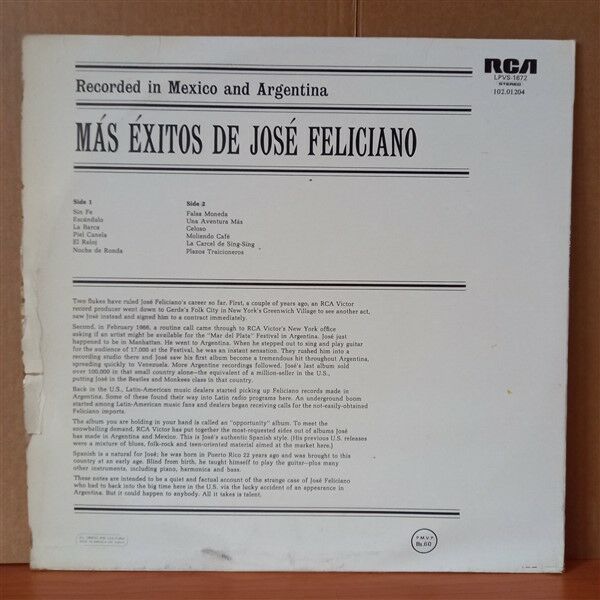 JOSÉ FELICIANO – MAS EXITOS DE JOSÉ FELICIANO (1978) - LP 2.EL PLAK