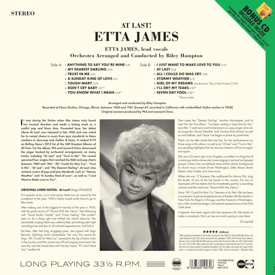 ETTA JAMES - AT LAST (1960) - LP 180GR 2020 +BONUS CD EDITION SIFIR PLAK