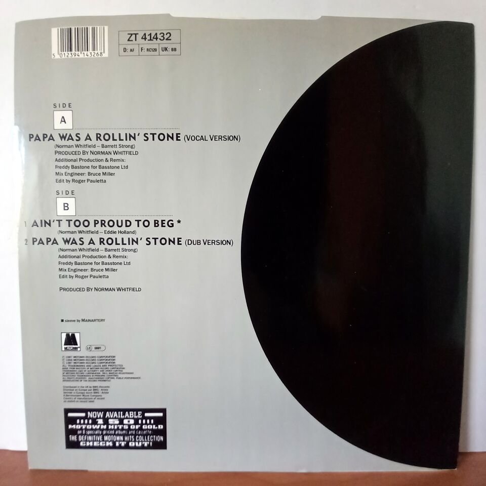 THE TEMPTATIONS – PAPA WAS A ROLLIN\' STONE / REMIX 1987 (1987) - LP MAXI SINGLE 2.EL PLAK