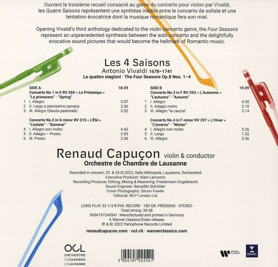 VIVALDI - LES 4 SAISONS / THE FOUR SEASONS) RENAUD CAPUÇON - LP 180GR 2022 EDITION SIFIR PLAK