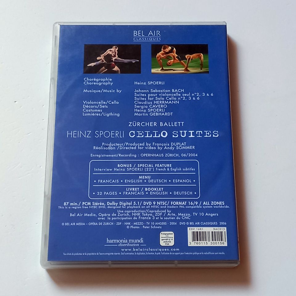 BACH / SPOERLI - CELLO SUITES - ZÜRCHER BALLETT - DVD 2.EL