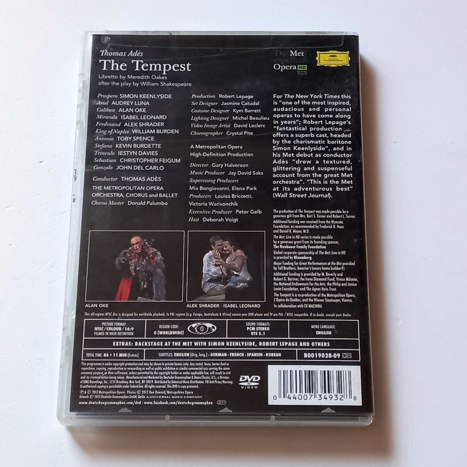 THOMAS ADES / SHAKESPEARE / MEREDITH OAKES - THE TEMPEST - THE METROPOLITAN OPERA ORCHESTRA, KOND.: THOMAS ADES - DVD 2.EL