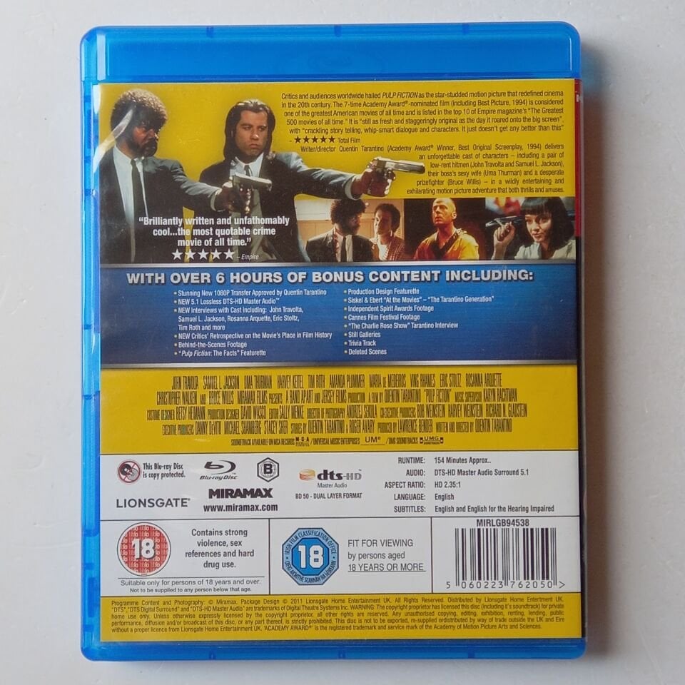 PULP FICTION - QUENTIN TARANTINO, JOHN TRAVOLTA, SAMUEL L. JACKSON, UMA THURMAN - BLU-RAY 2.EL