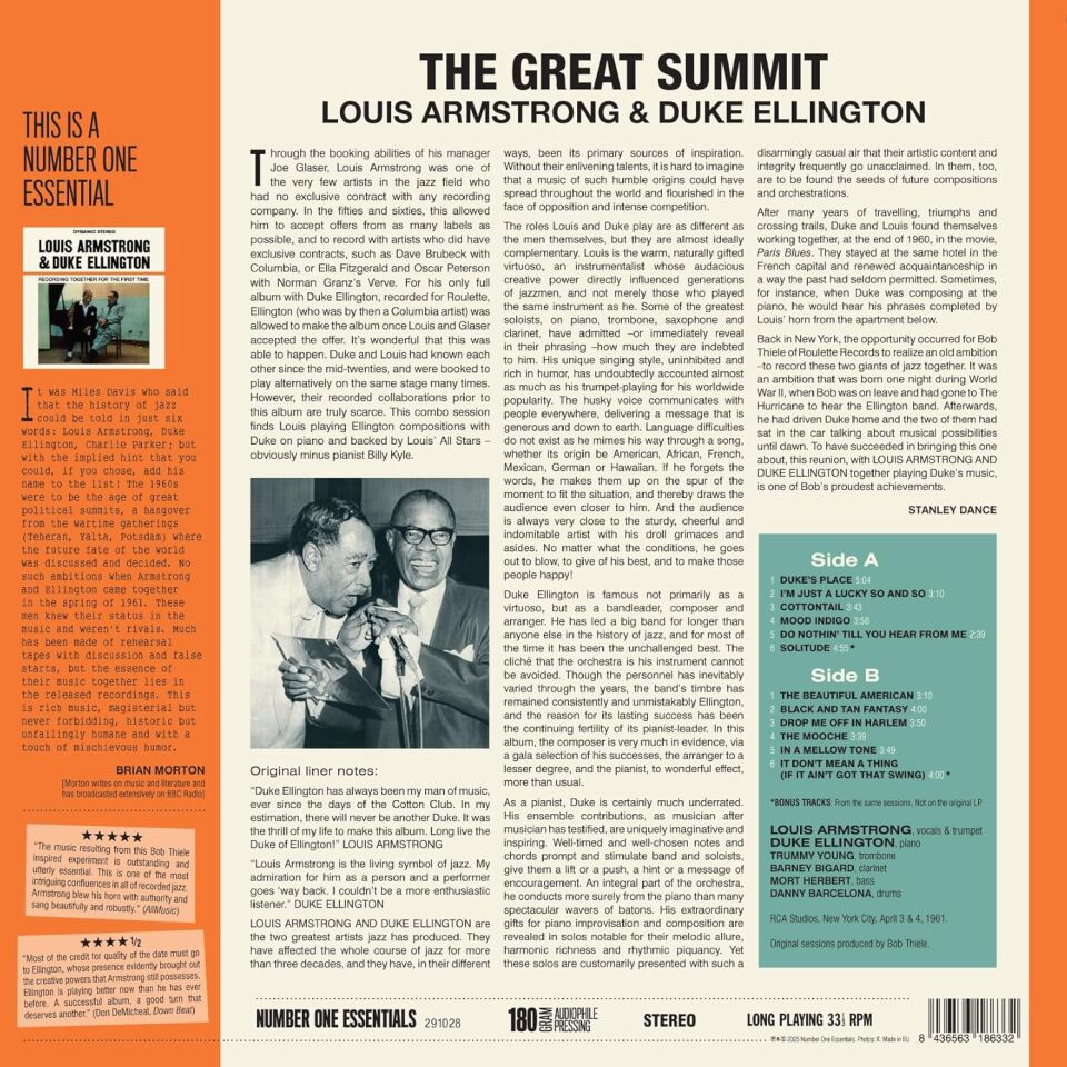 LOUIS ARMSTRONG & DUKE ELLINGTON - THE GREAT SUMMIT (1961) - LP 180GR 2025 EDITION SIFIR PLAK