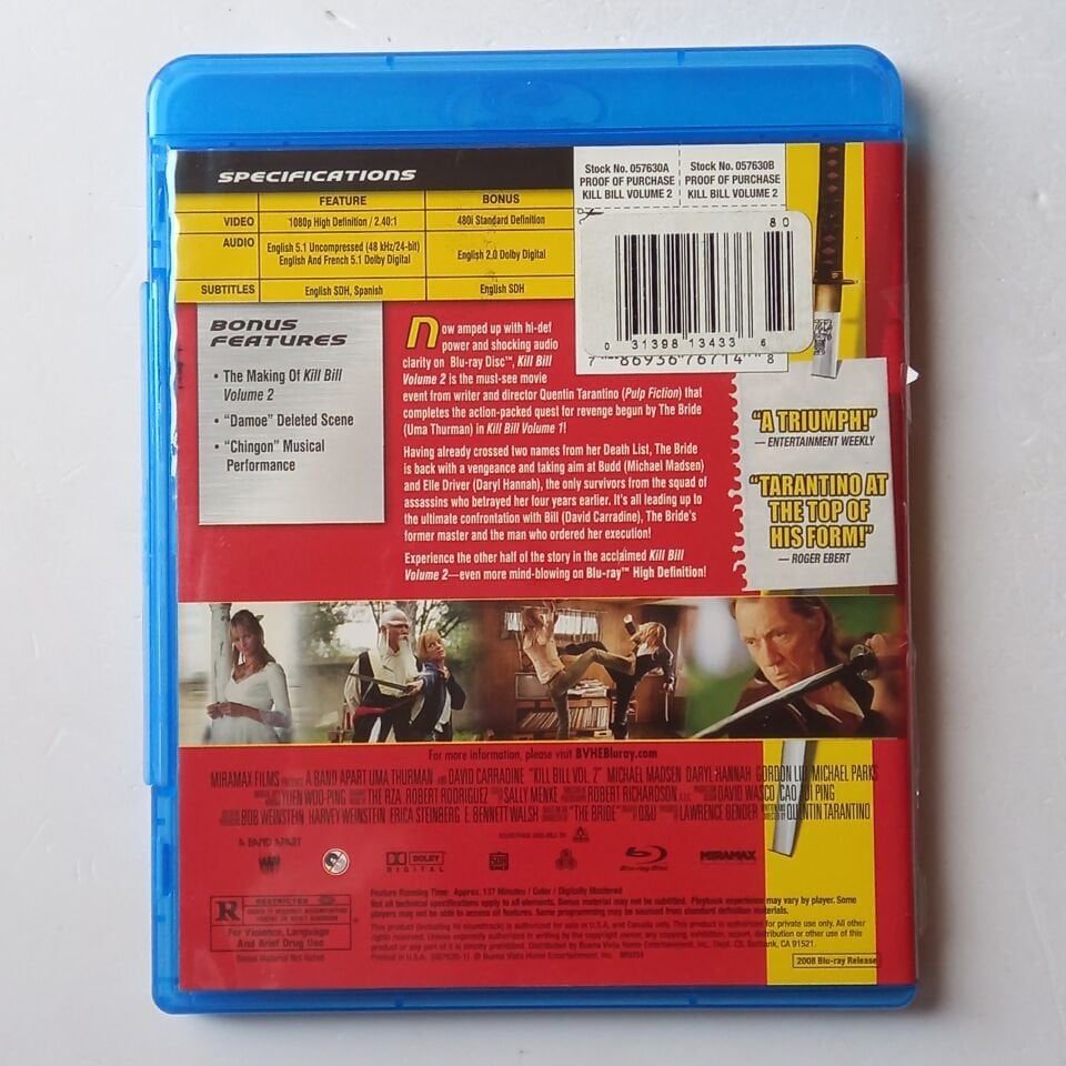 KILL BILL: VOLUME 2 - QUENTIN TARANTINO, UMA THURMAN, DAVID CARRADINE, MICHAEL MADSEN - BLU-RAY 2.EL