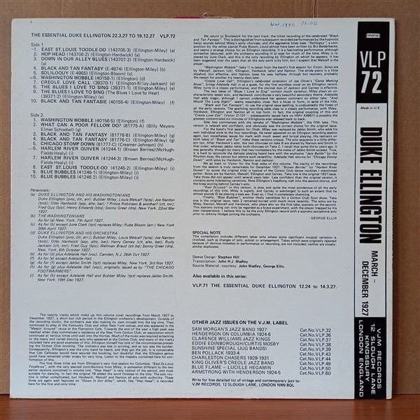 DUKE ELLINGTON – THE ESSENTIAL DUKE ELLINGTON: MARCH 22ND 1927 TO DECEMBER 19TH 1927 (1979) - LP 2.EL PLAK