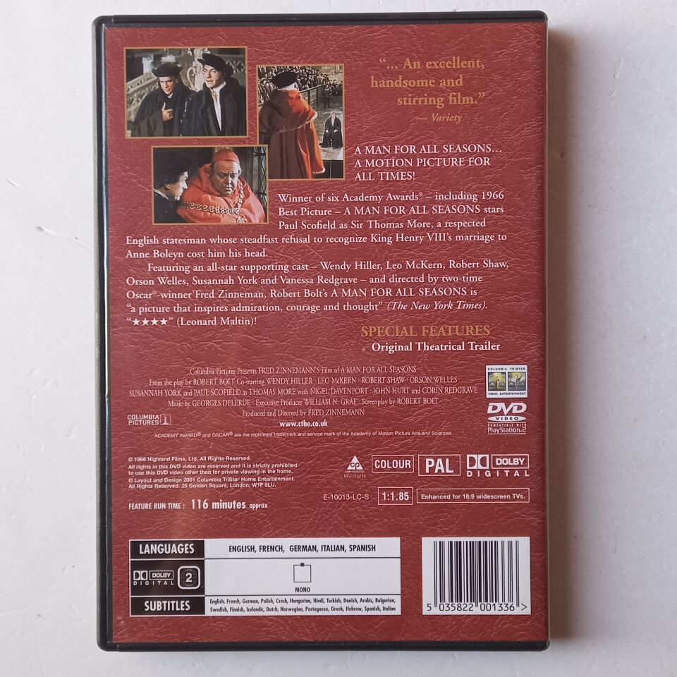 A MAN FOR ALL SEASONS - WENDY HILLER, LEO MCKERN, ROBERT SHAW - DVD 2.EL