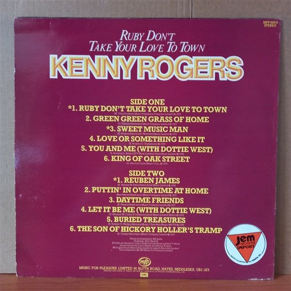 KENNY ROGERS – RUBY DON'T TAKE YOUR LOVE TO TOWN (1980) - LP 2.EL PLAK