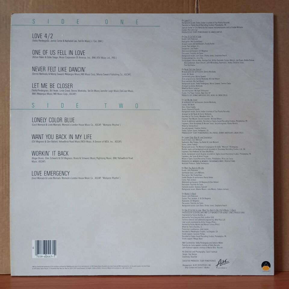 TEDDY PENDERGRASS – WORKIN' IT BACK (1985) - LP 2.EL PLAK