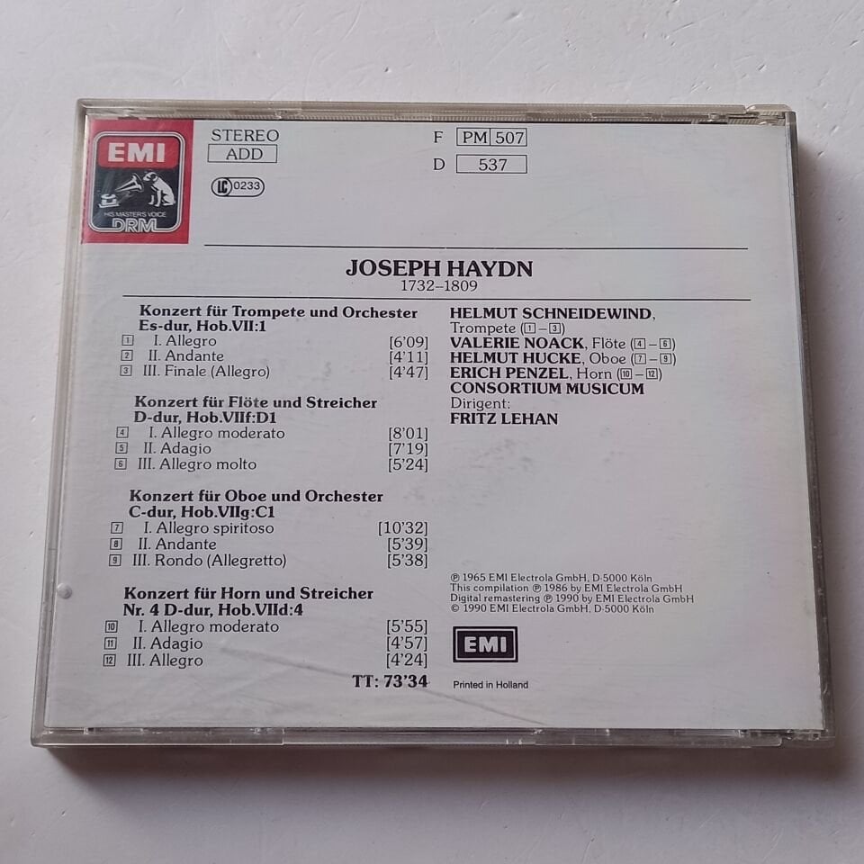HAYDN: KONZERTE FUR TROMPETE, FLOTE, OBOEN, HORN - CONSORTIUM MUSICUM, LEHAN (1965) - CD REMASTERED 1990 REISSUE 2.EL