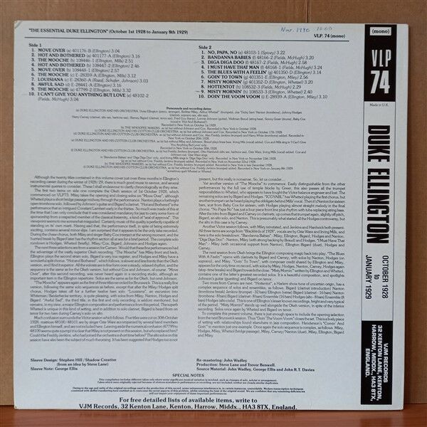 DUKE ELLINGTON – THE ESSENTIAL DUKE ELLINGTON: OCTOBER 1ST 1928 TO JANUARY 8TH 1929 (1988) - LP 2.EL PLAK