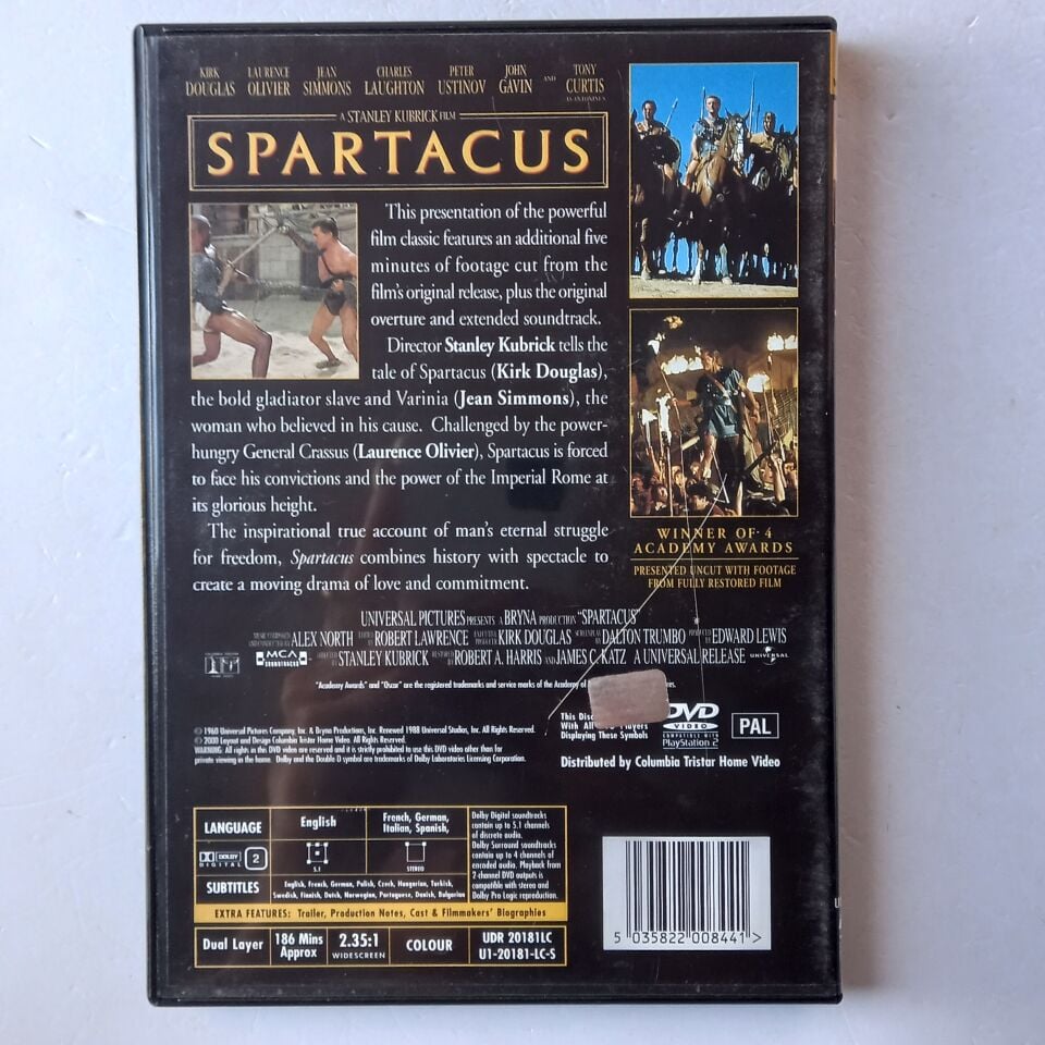 SPARTACUS - STANLEY KUBRICK, KIRK DOUGLAS, LAURENCE OLIVIER - DVD 2.EL