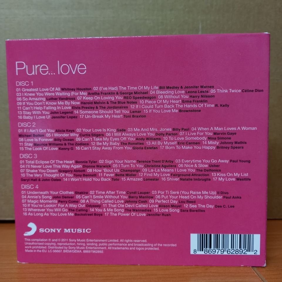 PURE...LOVE / WHITNEY HOUSTON, GEORGE MICHAEL, ELVIS PRESLEY, CELINE DION, ALICIA KEYS (2011) - 4CD 2.EL