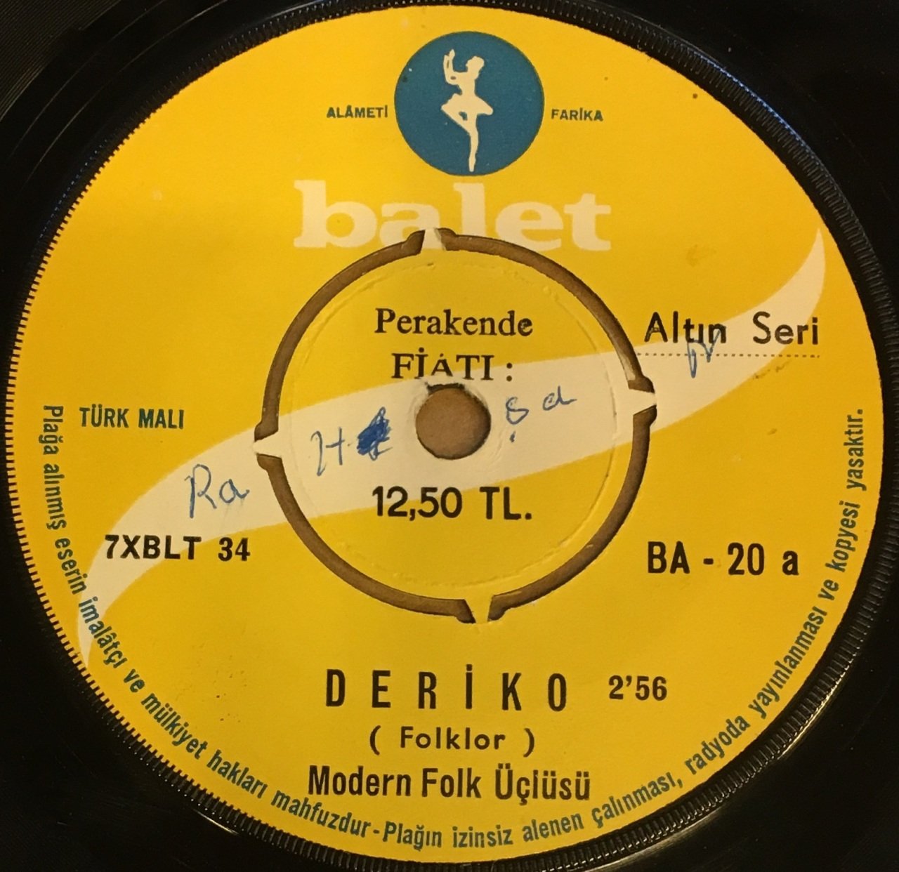 MODERN FOLK ÜÇLÜSÜ - DERİKO / ALİ PAŞA AĞITI 7'' 45 DEVİR