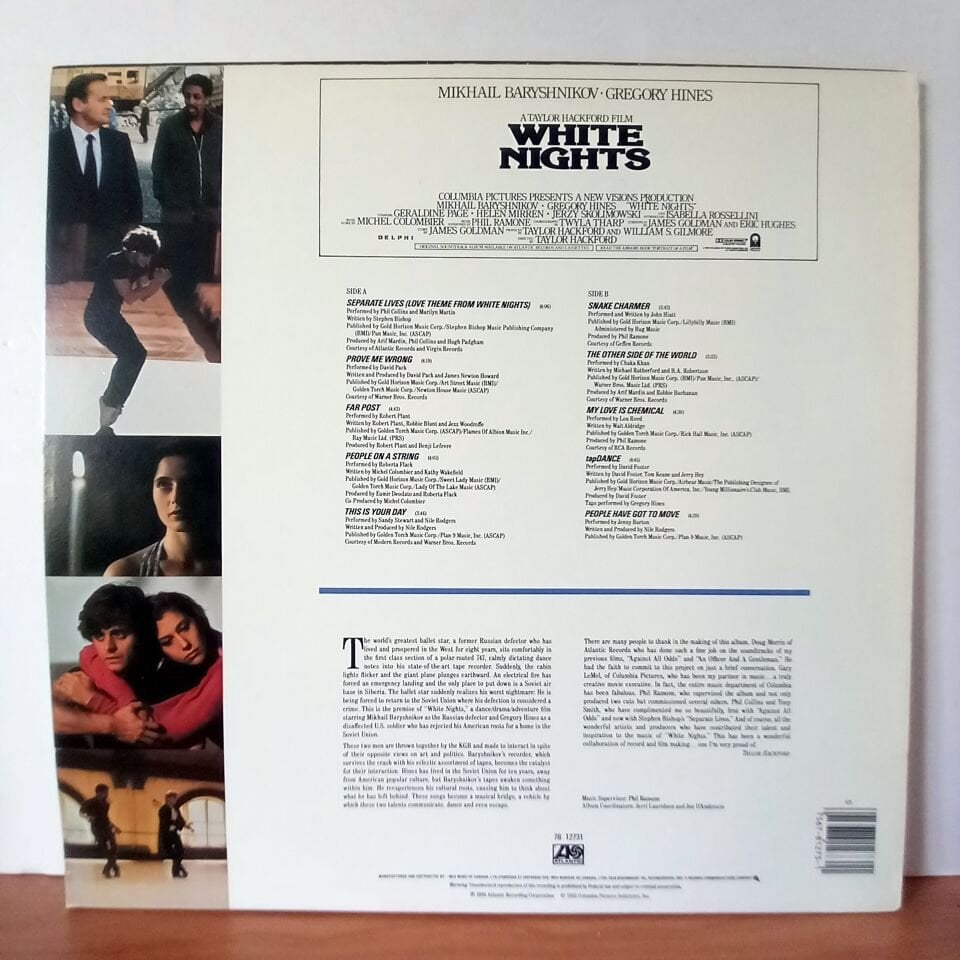 VARIOUS – WHITE NIGHTS ORIGINAL MOTION PICTURE SOUNDTRACK / PHIL COLLINS, DAVID PACK, ROBERT PLANT, ROBERTA FLACK, LOU REED (1985) - LP 2.EL PLAK