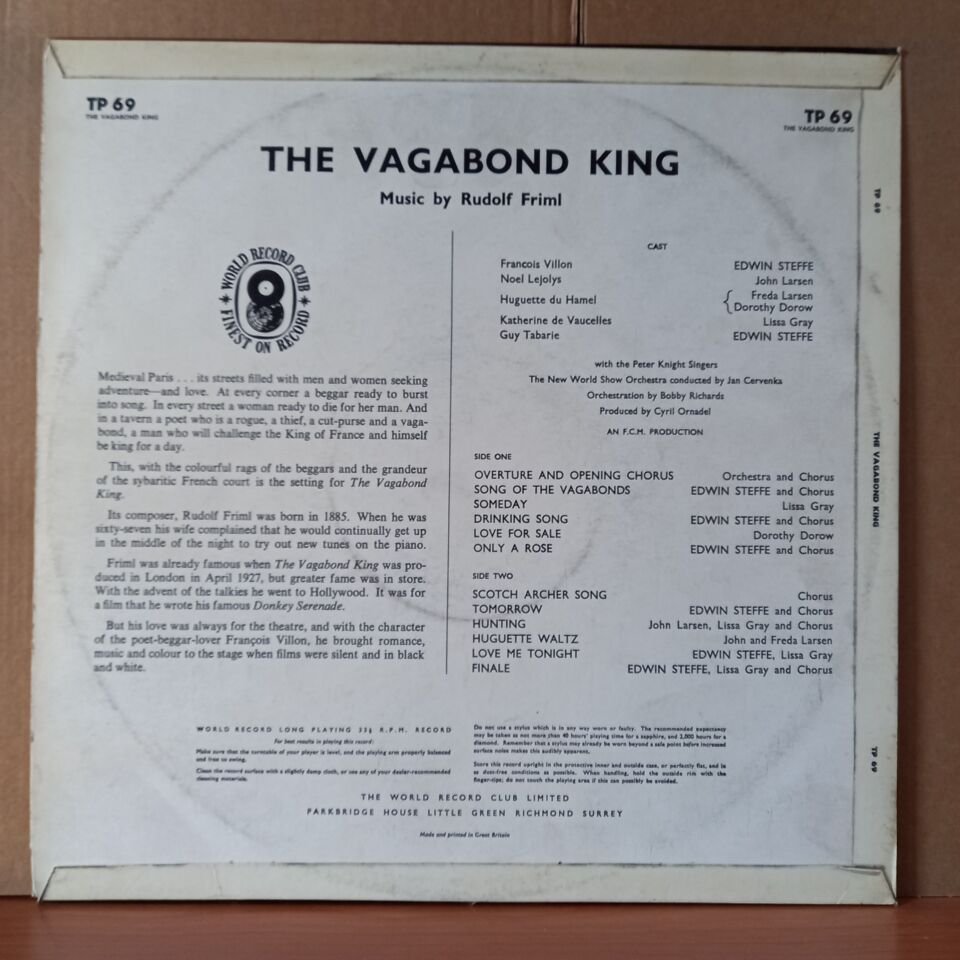 THE VAGABOND KING / RUDOLF FRIML (1961) - LP 2.EL PLAK