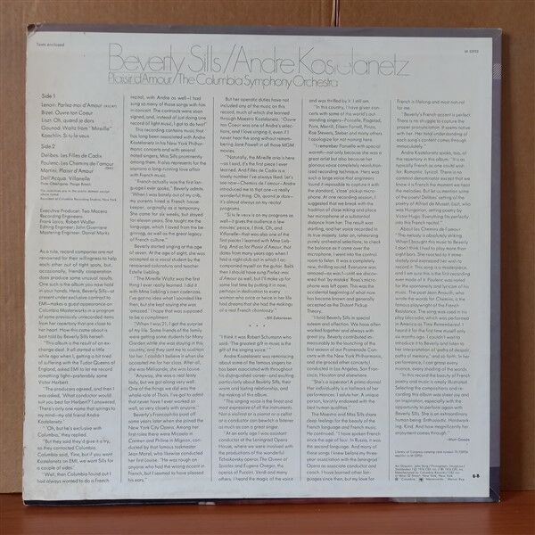 BEVERLY SILLS, ANDRE KOSTELANETZ, COLUMBIA SYMPHONY ORCHESTRA – PLAISIR D'AMOUR (1976) - LP 2.EL PLAK