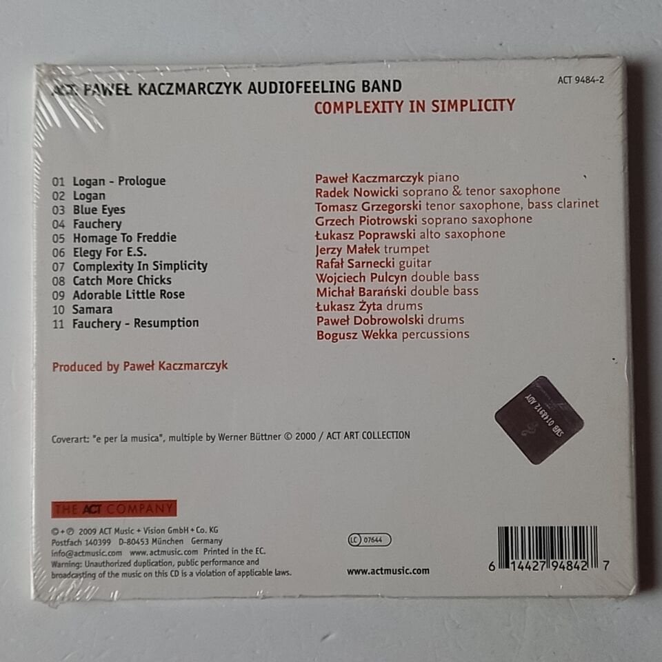 PAWEL KACZMARCZYK AUDIOFEELING BAND – COMPLEXITY IN SIMPLICITY (2009) - CD DIGIPAK AMBALAJINDA SIFIR