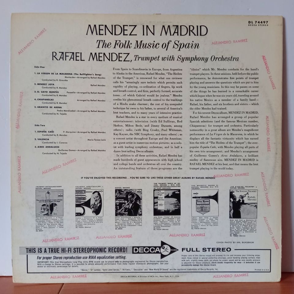 RAFAEL MENDEZ - MENDEZ IN MADRID / THE FOLK MUSIC OF SPAIN (1964) - LP 2.EL PLAK