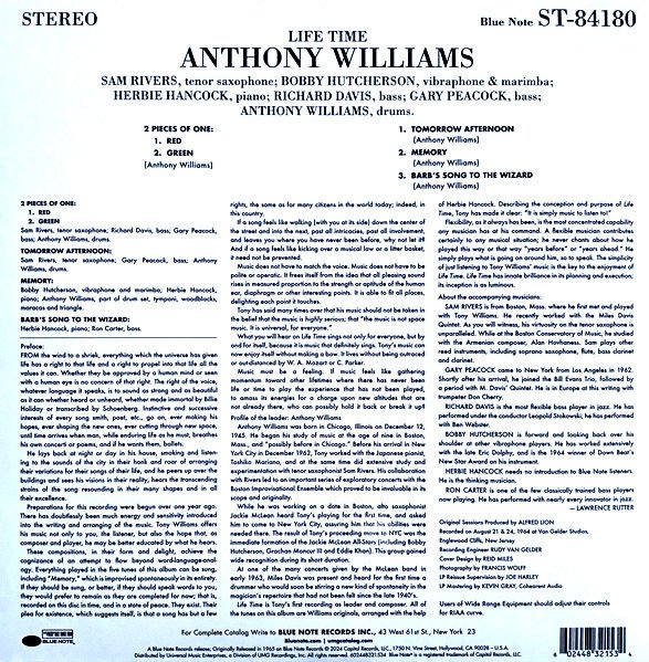 ANTHONY WILLIAMS - LIFE TIME (1964) feat HERBIE HANCOCK RON CARTER BOBBY HUTCHERSON SAM RIVERS GARY PEACOCK - LP BLUE NOTE TONE POET SERIES 180GR 2024 EDITION SIFIR PLAK