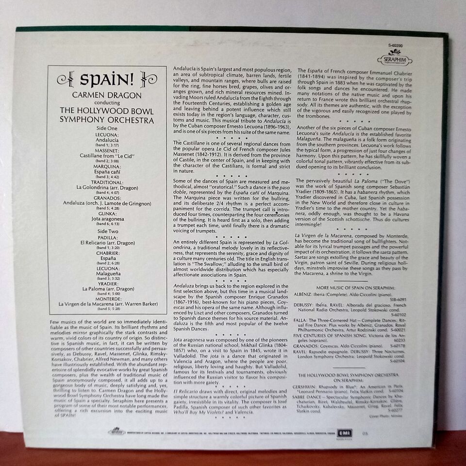 SPAIN! / CARMEN DRAGON, THE HOLLYWOOD BOWL SYMPHONY ORCHESTRA (1978) - LP 2.EL PLAK