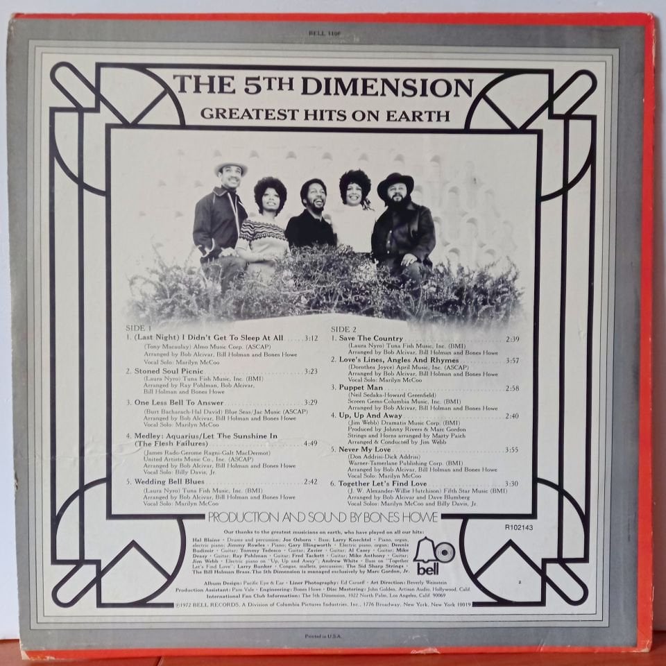 THE 5TH DIMENSION – GREATEST HITS ON EARTH (1972) - LP 2.EL PLAK