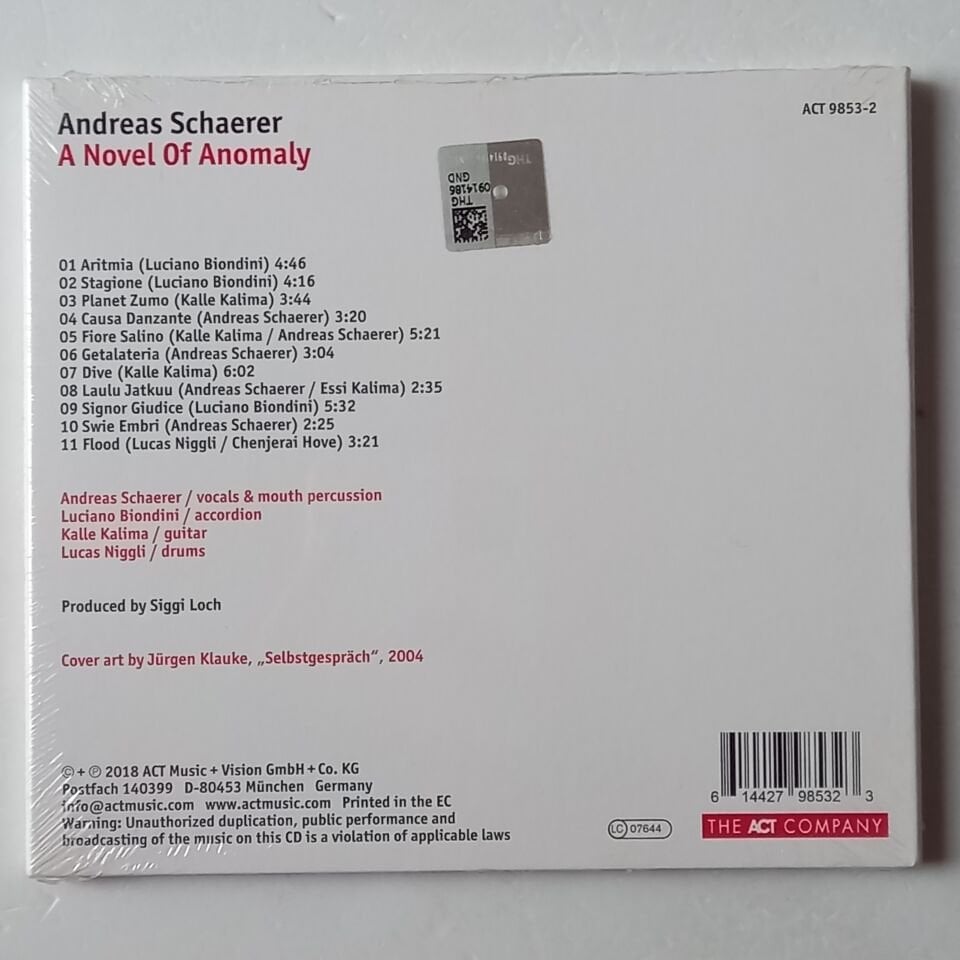 ANDREAS SCHAERER – A NOVEL OF ANOMALY (2018) - CD DIGIPAK AMBALAJINDA SIFIR