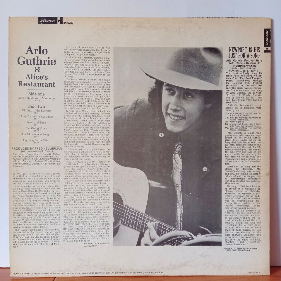 ARLO GUTHRIE – ALICE'S RESTAURANT (1967) - LP 2.EL PLAK