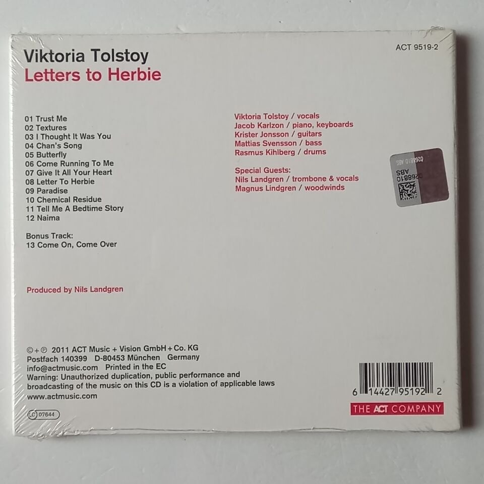 VIKTORIA TOLSTOY – LETTERS TO HERBIE (2011) - CD DIGIPAK AMBALAJINDA SIFIR