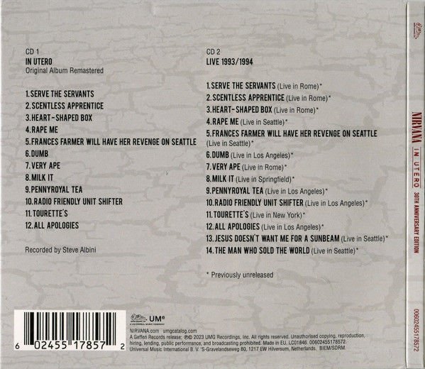 NIRVANA - IN UTERO (1993) - 2CD 30TH ANNIVERSARY 2023 EDITION DIGIPACK AMBALAJINDA SIFIR