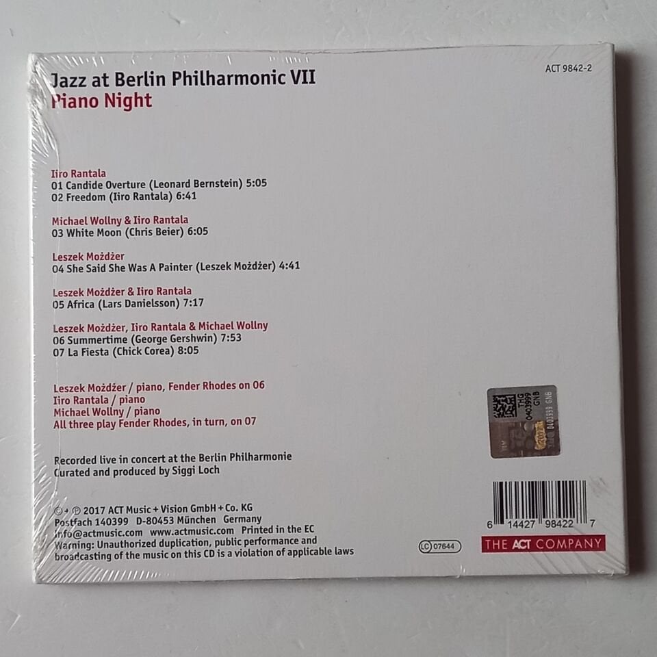 JAZZ AT BERLIN PHILHARMONIC VII / PIANO NIGHT - LESZEK MOZDZER, IIRO RANTALA, MICHAEL WOLLNY (2017) - CD DIGIPAK AMBALAJINDA SIFIR