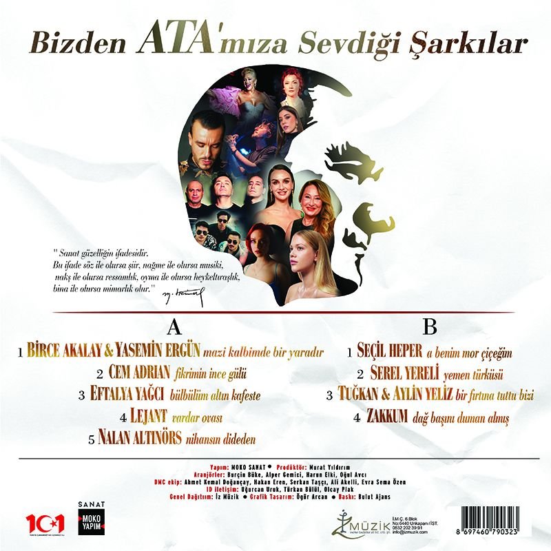 VASİYET - BİZDEN ATA'MIZA SEVDİĞİ ŞARKILAR / CEM ADRIAN BİRCE AKALAY NALAN ALTINÖRS SEÇİL HEPER ZAKKUM (2025) - LP ATATÜRK'ÜN SEVDİĞİ ŞARKILAR SIFIR PLAK