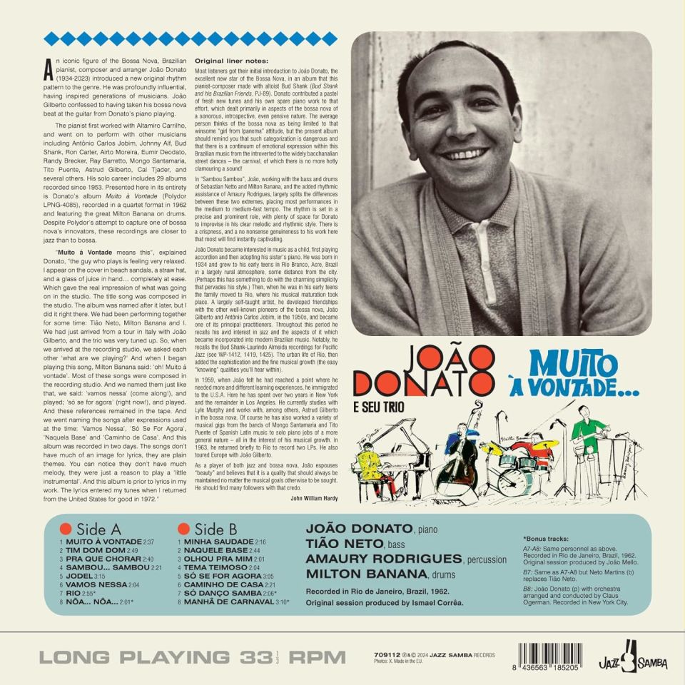 JOAO DONATO & SEU TRIO - MUITO A VONTADE (1962) - LP BOSSA NOVA , LATIN JAZZ 180GR 2024 EDITION SIFIR PLAK