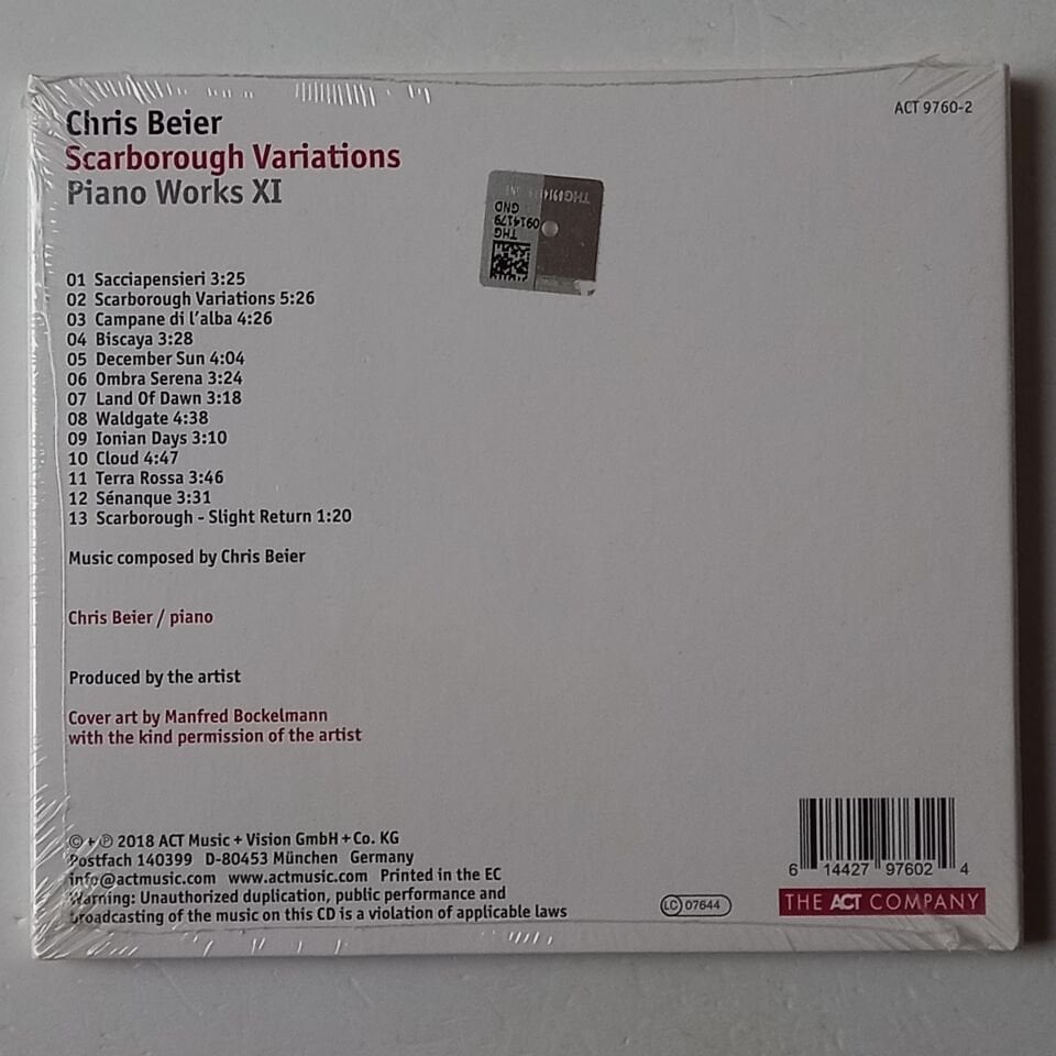 CHRIS BEIER – SCARBOROUGH VARIATIONS PIANO WORKS XI (2018) - CD DIGIPAK AMBALAJINDA SIFIR