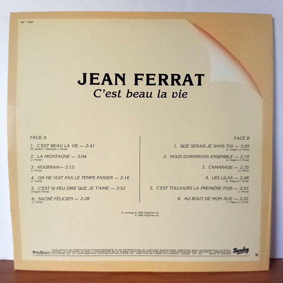 JEAN FERRAT – C\'EST BEAU LA VIE (1984) - LP 2.EL PLAK