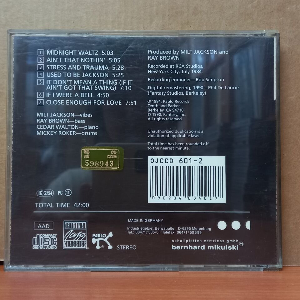 MILT JACKSON RAY BROWN QUARTET – IT DON'T MEAN A THING IF YOU CAN'T TAP YOUR FOOT TO IT - CD 2.EL