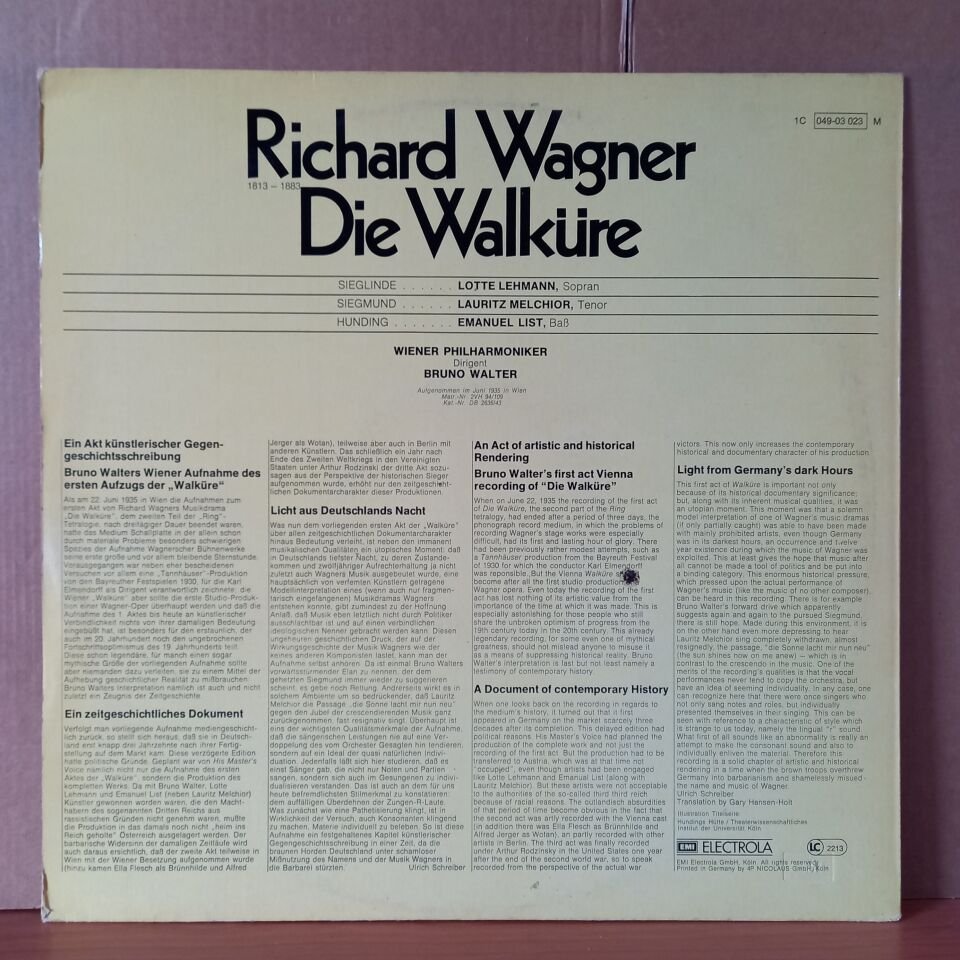 RICHARD WAGNER: DIE WALKÜRE - 1. AUFZUG / BRUNO WALTER, LAURITZ MELCHIOR, LOTTE LEHMANN, EMANUEL LIST, WIENER PHILHARMONIKER - LP 2.EL PLAK