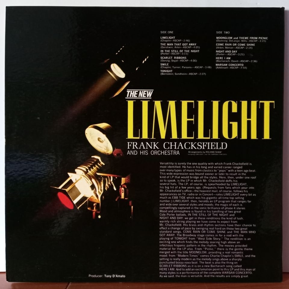 FRANK CHACKSFIELD & HIS ORCHESTRA – THE NEW LIMELIGHT (1965) - LP 2.EL PLAK