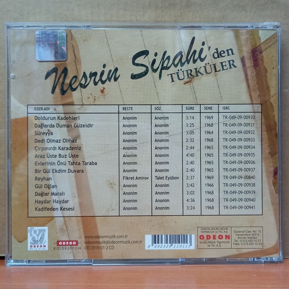 NESRİN SİPAHİ – NESRİN SİPAHİ'DEN TÜRKÜLER (2010) - CD 2.EL