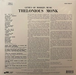 THELONIOUS MONK - GENIUS OF MODERN MUSIC VOL1 (1951) - LP BLUE NOTE CLASSIC VINYL SERIES 180GR 2022 EDITION SIFIR PLAK