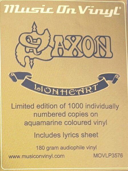 SAXON – LIONHEART (2004) - LP 2025 NUMBERED REISSUE 180GR AQUAMARINE COLOURED VINYL  SIFIR PLAK