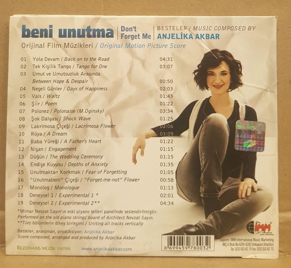 BENİ UNUTMA - FİLM MÜZİĞİ / SOUNDTRACK / MUSIC BY ANJELIKA AKBAR (2011) - CD SLIM DIGIPACK 2.EL