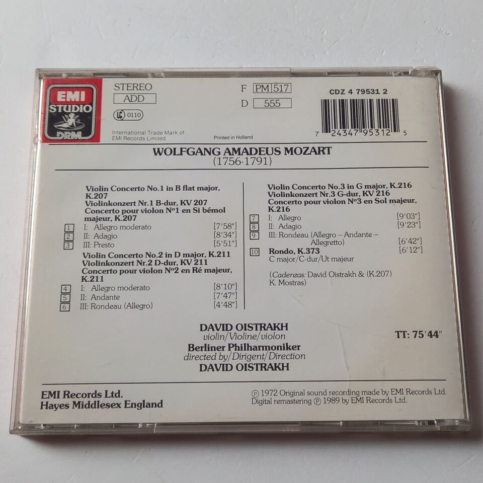 MOZART: VIOLIN CONCERTOS NOS. 1,2 & 3 - BERLINER PHILHARMONIKER, DAVID OISTRAKH (1989) - CD 2.EL
