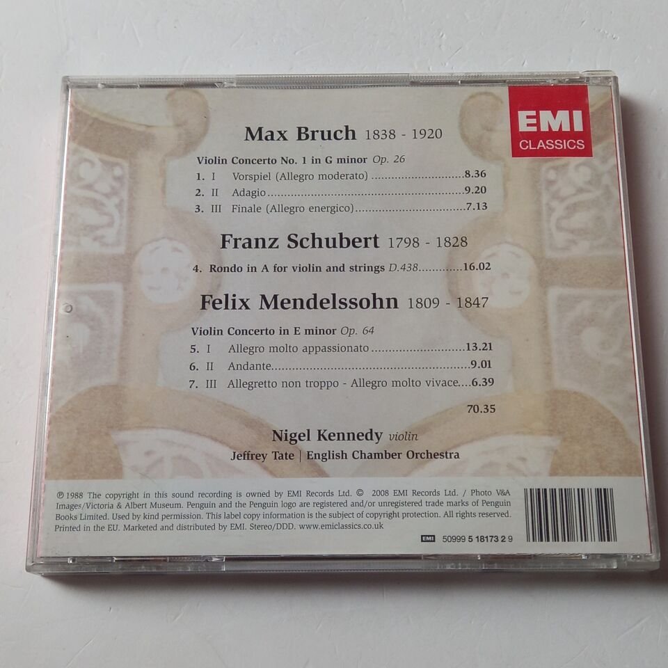 MENDELSSOHN & BRUCH: VIOLIN CONCERTOS, SCHUBERT: RONDO IN A - NIGEL KENNEDY, ENGLISH CHAMBER ORCHESTRA, JEFFREY TATE (1988) - CD 2008 REISSUE 2.EL