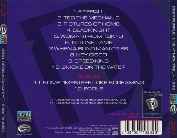 DEEP PURPLE – LIVE AT MONTREUX 1996 (2006) - CD AMBALAJINDA SIFIR